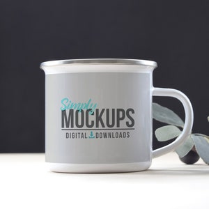 12 oz Camping Mug Mockup With Dark Background & Olive Branch | Digital File - PSD Smart Object