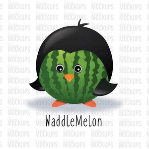 WaddleMelon Design - A Penguin and Watermelon Creature | PNG Digital Download Graphic Image