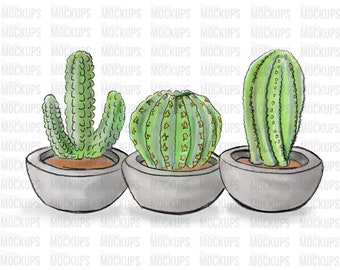 Set of Hand Drawn Cactus Design | PNG Digital Download Graphic Image
