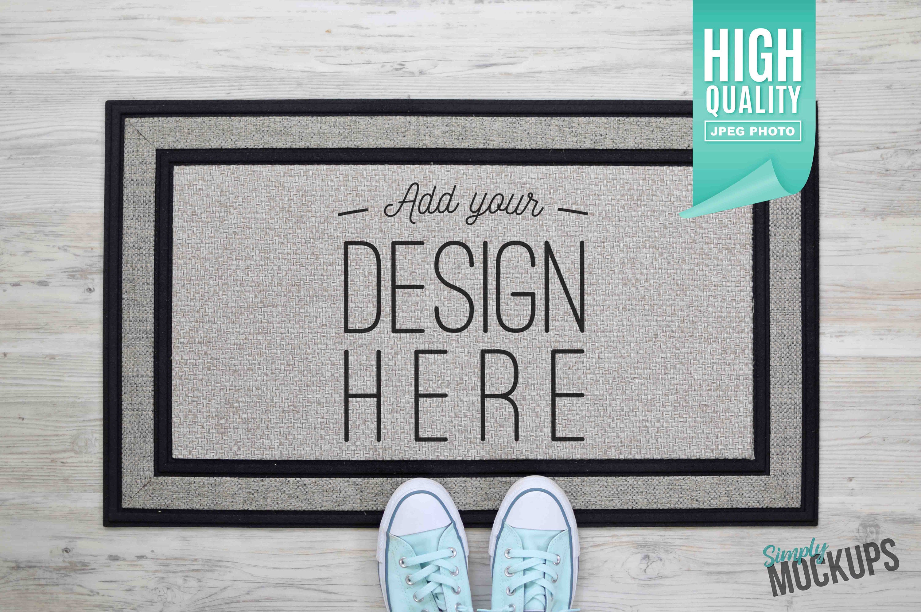 Simple Sublimation Doormat Mockup with teal shoes | Digital File