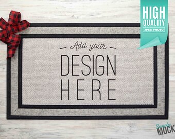 Christmas - Sublimation Doormat Mockup and Buffalo Plaid Ribbon | Digital File