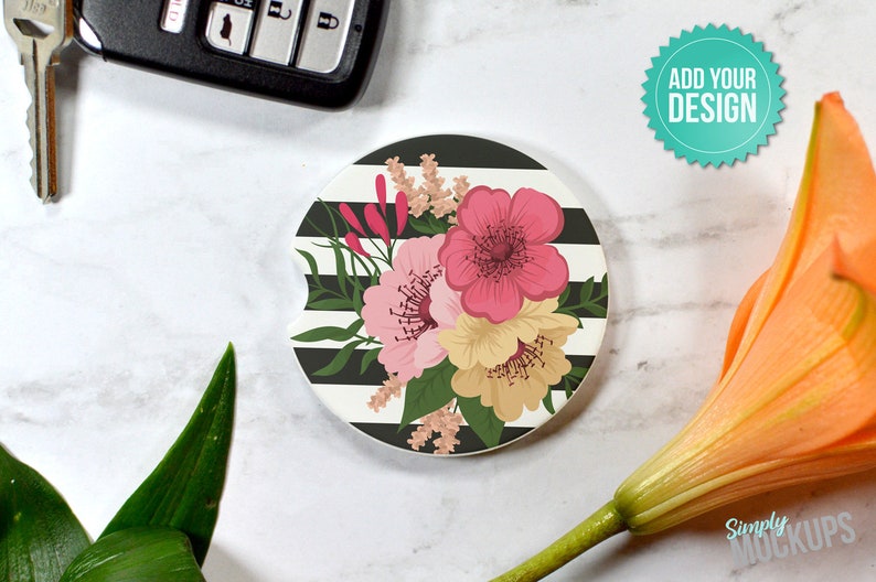 Download Sandstone Car Coaster Mockup Orange Lilly Smart Object | Etsy
