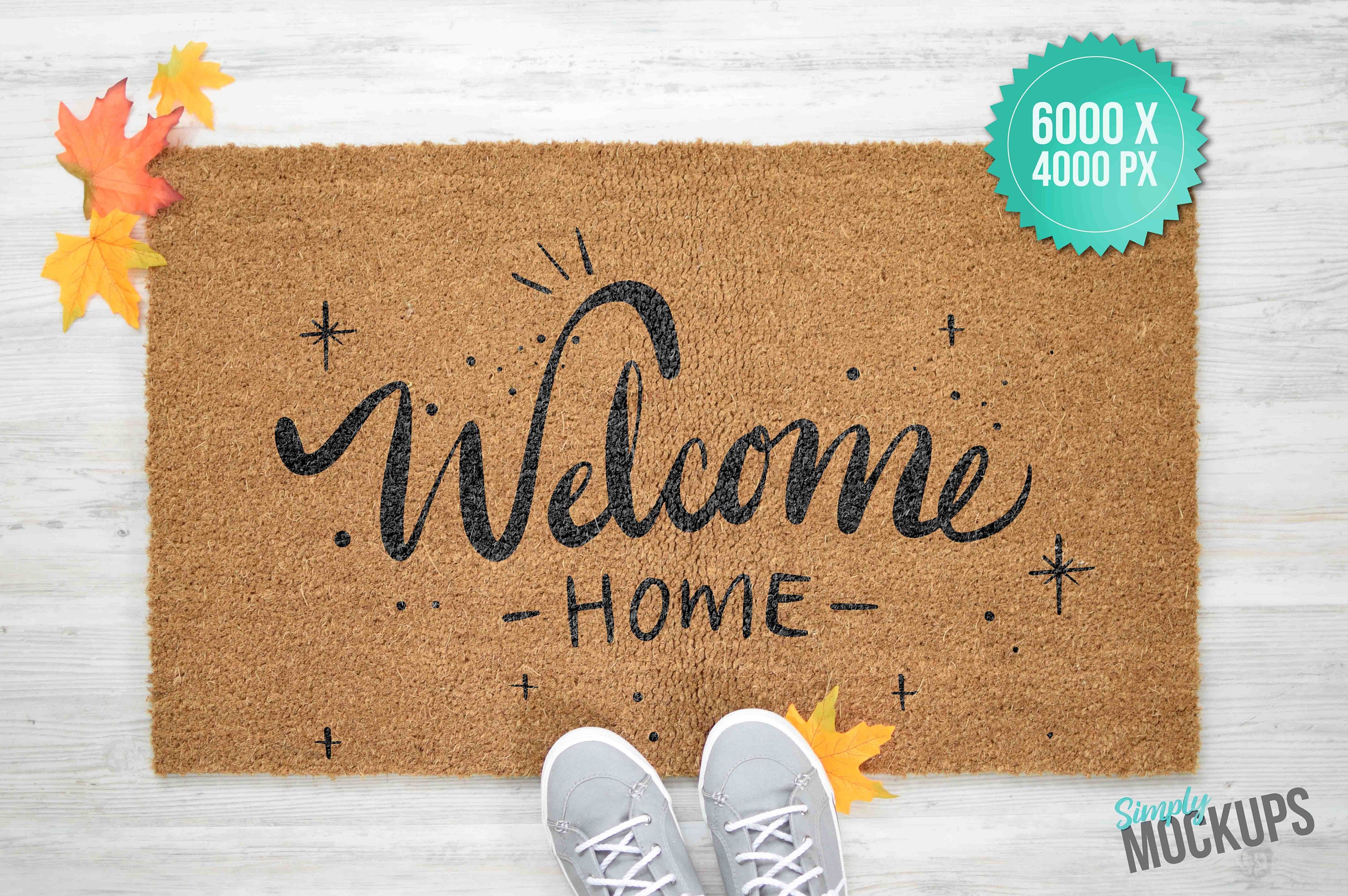 Download Fall Coir Doormat Mockup con zapatos grises y hojas / Archivo | Etsy