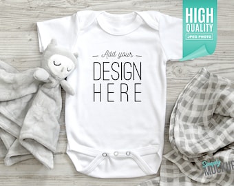 Baby Bodysuit Mockup - Blank white short sleeve one piece | Digital File Download