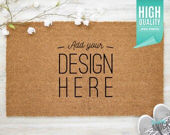 Coir Doormat Mockup with Gray Shoes | Digital File