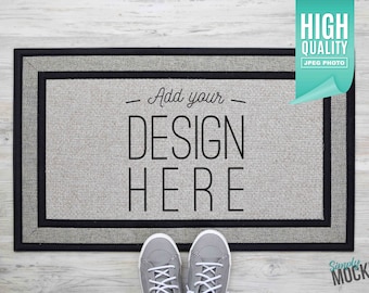 Simple Sublimation Doormat Mockup with gray shoes | Digital File