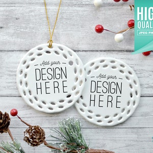 Round Open Work Porcelain Christmas Ornament, Christmas Mockup Double Sided | Add your own image template - High quality digital download