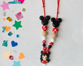 Mouse Girl Necklace: Handmade Clay Doll, Adjustable Toddler Jewelry