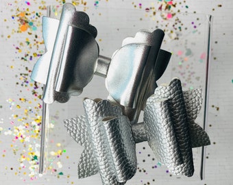 Silver Faux Leather Hair Bow: Metallic Girl's Hair Accessory