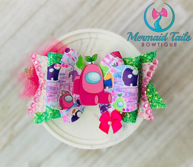 Pink Amoung Us hair bow Amoung Us hair accessories Amoung Us Baby headband Amoung us hair clip