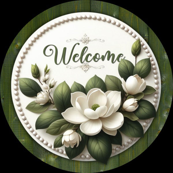 Magnolia welcome sign, wreath sign, metal sign, craft supply, farmhouse decor, magnolia sign, welcome sign, summertime sign, magnolia deco