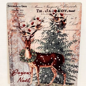 Christmas deer sign, wreath attachment, craft supplies, front door decor, holiday decoration, metal sign, Joyeux Noel,winter decor