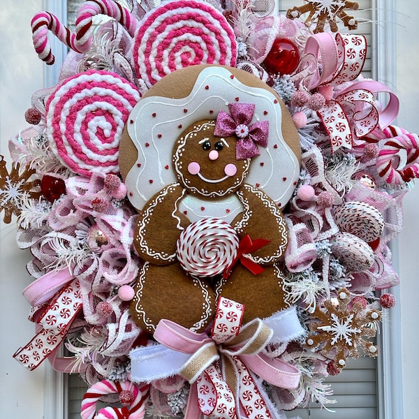 Gingerbread Girl Christmas Wreath: Handmade Holiday Front Door Decor