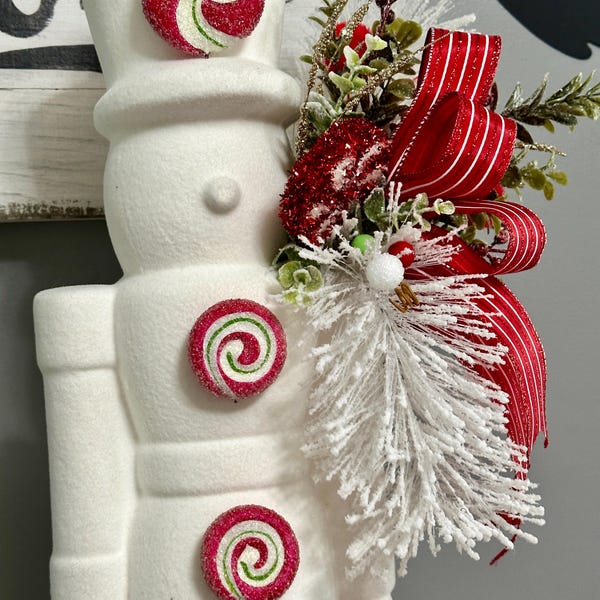 Nutcracker centerpiece, Christmas gift, holiday decoration, candy cane decor, hostess gift, Christmas entryway table decor, tabletop decor