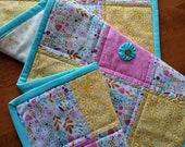 Quilt Kit, Table Runner, Kit, flowers, blue, aqua, teal, yellow, pink, Spring, Easter, whimsical, sew, quilt, quilting, fabric kit, easy