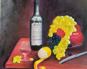 Oil Painting On Canvas Still Life Oil Painting Porto  Wine Grape