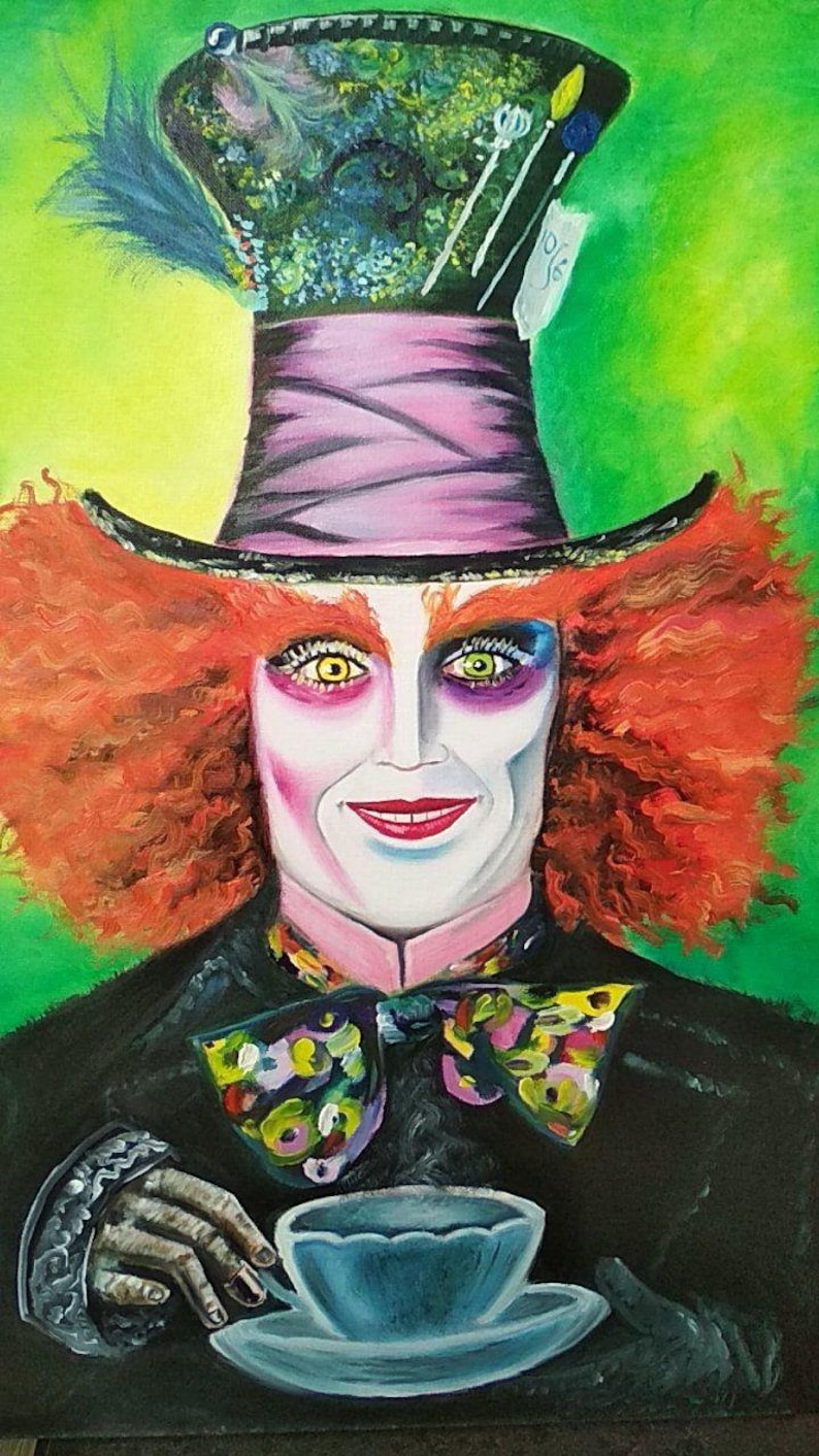 Mad Hatter Original Oil Painting On Canvas Portrait Of Mad Hatter Alice In Wonderland Painting