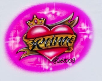 Airbrush T Shirt Crown Heart Name