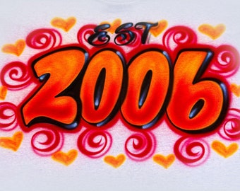 Est Year Hearts, Swirls Custom Airbrush Shirt
