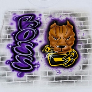 Airbrush T Shirt Graffiti,Pitbull ,Chain,with bricks name design