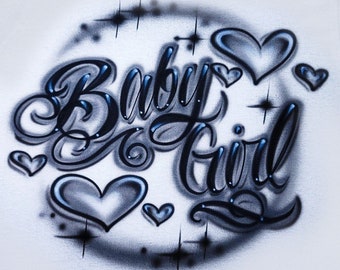 Airbrush T Shirt Script Hearts Name