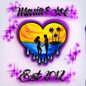 Airbrush-T-Shirt Kundenspezifisches Herz-Paare-Strand-Thema