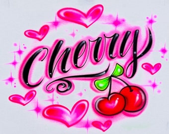 Airbrush-t-shirt med körsbärsnamndesign