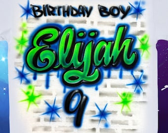 Airbrush Shirt Graffiti Hip Hop Birthday Boy Name With Age Retro Party T-Shirt Airbrushed Design