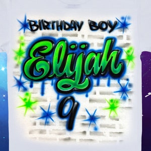 Airbrush Shirt Graffiti Hip Hop Birthday Boy Name With Age Retro Party T-Shirt Airbrushed Design