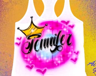 Airbrush Apparel Tanktop Script Name with Crown