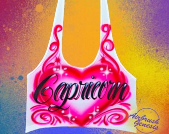 Airbrush Open Back Halter Top Capricorn Heart Swirl Design