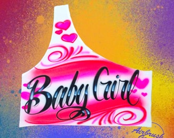 Airbrush One Shoulder Solid Crop Top Script Heart Name Design