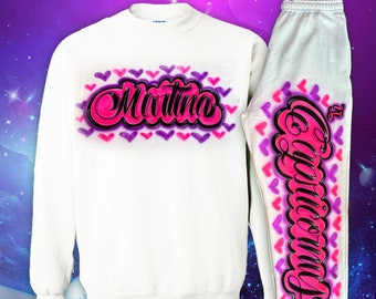 Airbrushed Name Jogger Set - Lounge Co-ord Set - Hand Painted Pullover - Airbrushed Pants - Name Joggers - Custom Pullover