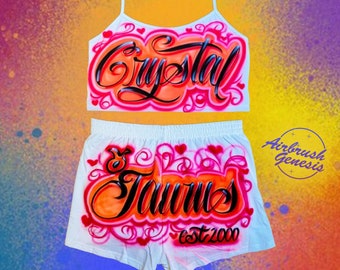 Custom Personalized Airbrush Name Booty Shorts Crop Top| 90s Clothing| Taurus outfit| Birthday outfit| Airbrush outfit for Woman