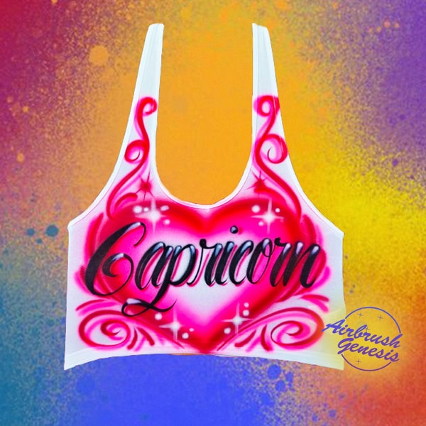 Airbrush Open Back Halter Top Capricorn Heart Swirl Design