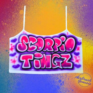 Airbrush Crop Tank Top Scorpio Tingz Name Hearts Birthday Block Neon Glow In The Dark Custom Airbrushed Hoodie Pillowcase Zodiac Design