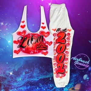 Airbrushed Waage Activewear Set - Sternzeichen Jogger - Waage Activewear Top - Benutzerdefinierte Sternzeichen - Waage Top - Airbrushed Jogger und Top Set