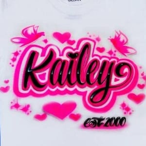 Airbrush T Shirt Script Name Hearts and Butterflies