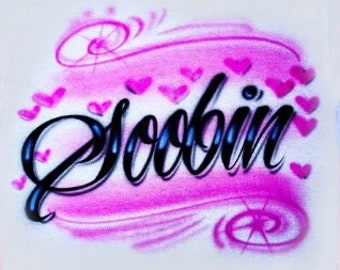 Airbrush T Shirt Script Hearts Name