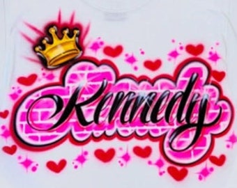 Airbrush T Shirt Print Name with Crown and Bricks
