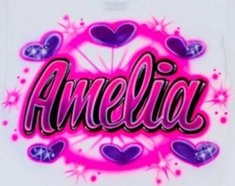 Airbrush T shirt Reverse Script with Hearts Design