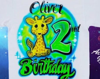 Airbrush T-shirt print naam giraffe verjaardag ontwerp