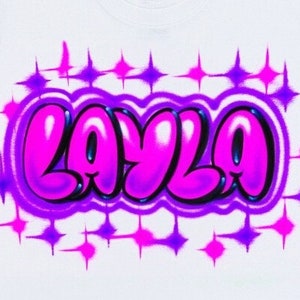 Airbrush T-Shirt Bubble Name Design Pastell Lila, Pastell Pink