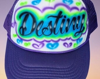 Airbrushed Any Name,Hearts,Colors,Snap Back Trucker Hat Personalized