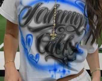 Airbrush T Shirt Script Hearts Name