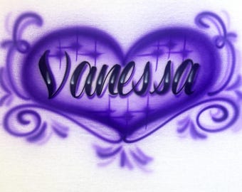 Airbrush T Shirt Heart Script Name