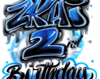 Airbrush Shirt Graffiti Hip Hop Birthday Boy Name With Age Retro Party T-Shirt Airbrushed Design