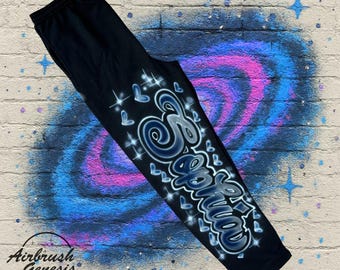 Airbrush Adult Black Sweatpants Script Name Heart Design