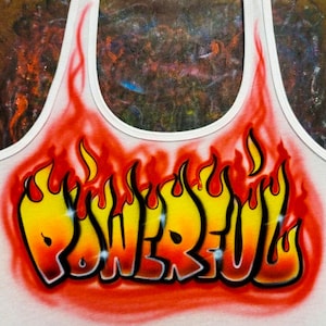 Airbrush flaming name design T shirt