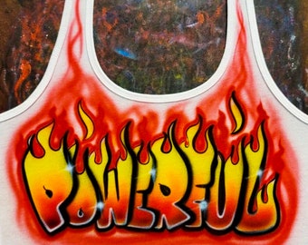 Airbrush flaming name design T shirt
